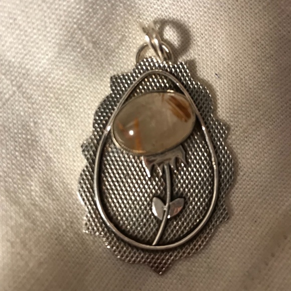 Sterling 925 silver golden rutile stone handmade artisan pendant jewelry gift - Picture 2 of 7